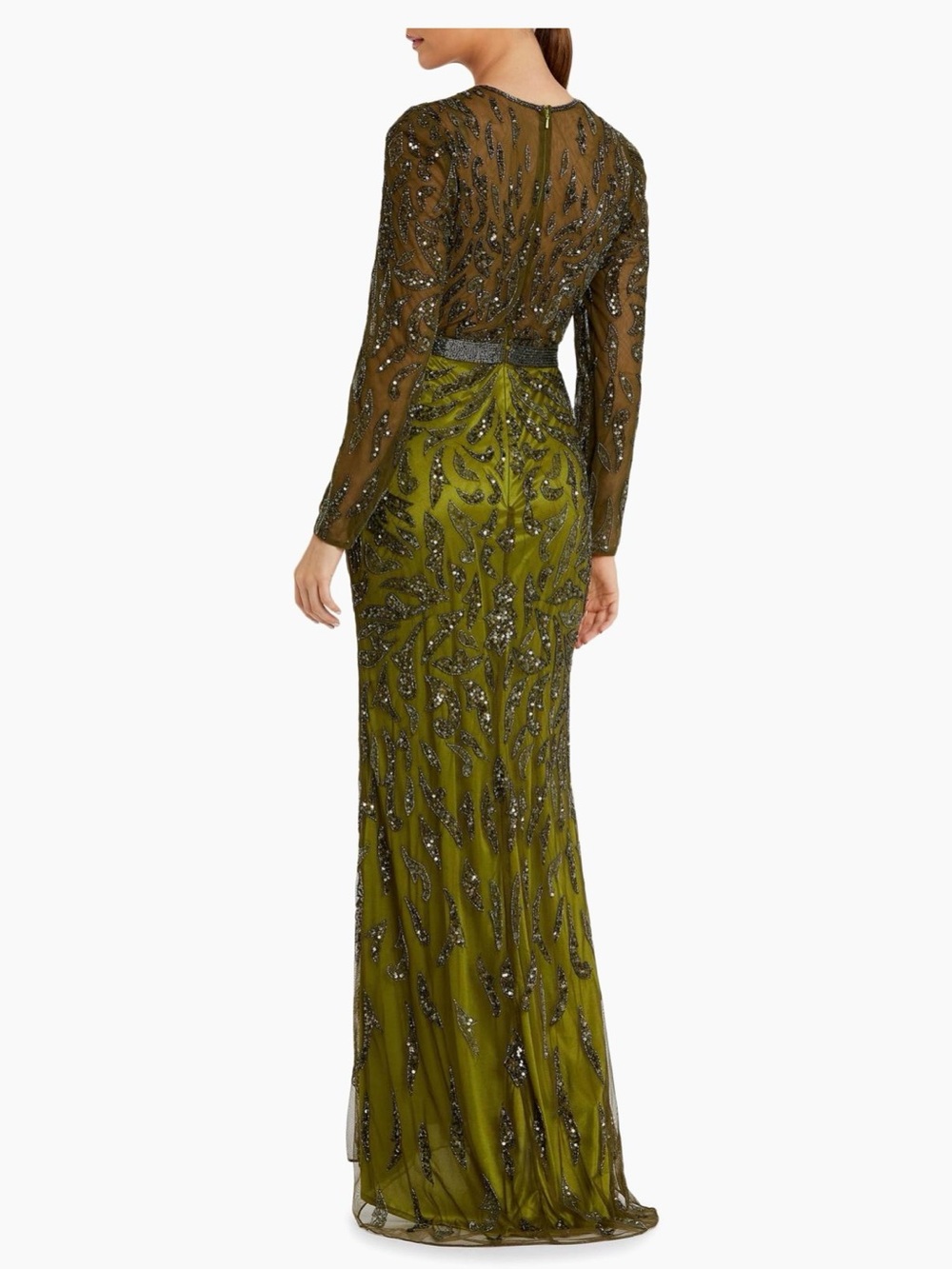 Mac Duggal Olive Green illusion sequins Evening Gown - Picture 5 of 12